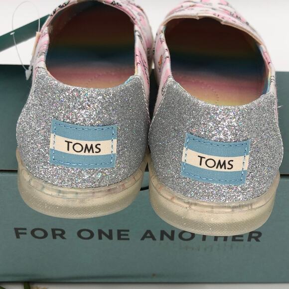 Toms Pink Pastel Glitter Shimmer Unicorn Exclusive Print Classic Slip On Shoes - Picture 6 of 8